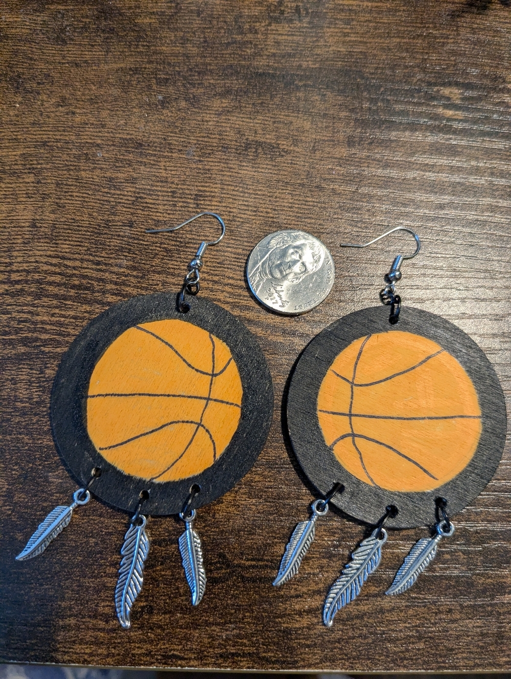 Hand Painted Orange Basketball Dreamcatcher Earrings